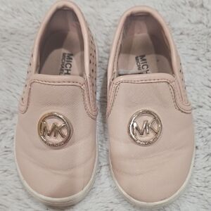 Michael Kors Kids Blush Pink Slip-On Sneakers with Gold MK Emblem